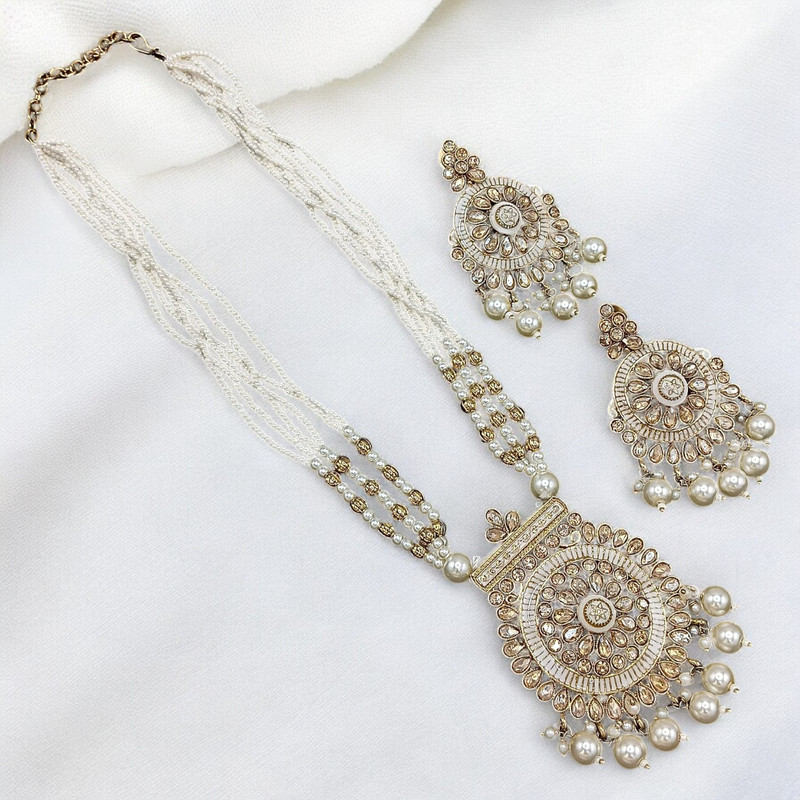 Alluring Luxe Suns0020 White Copper Necklace & Earrings Jewellery Set For Women