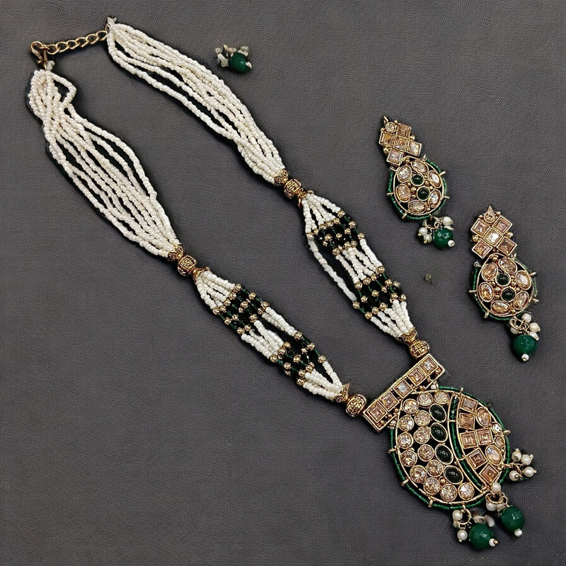 Enchanting Luxe Suns0021 Green Copper Necklace & Earrings Jewellery Set For Women