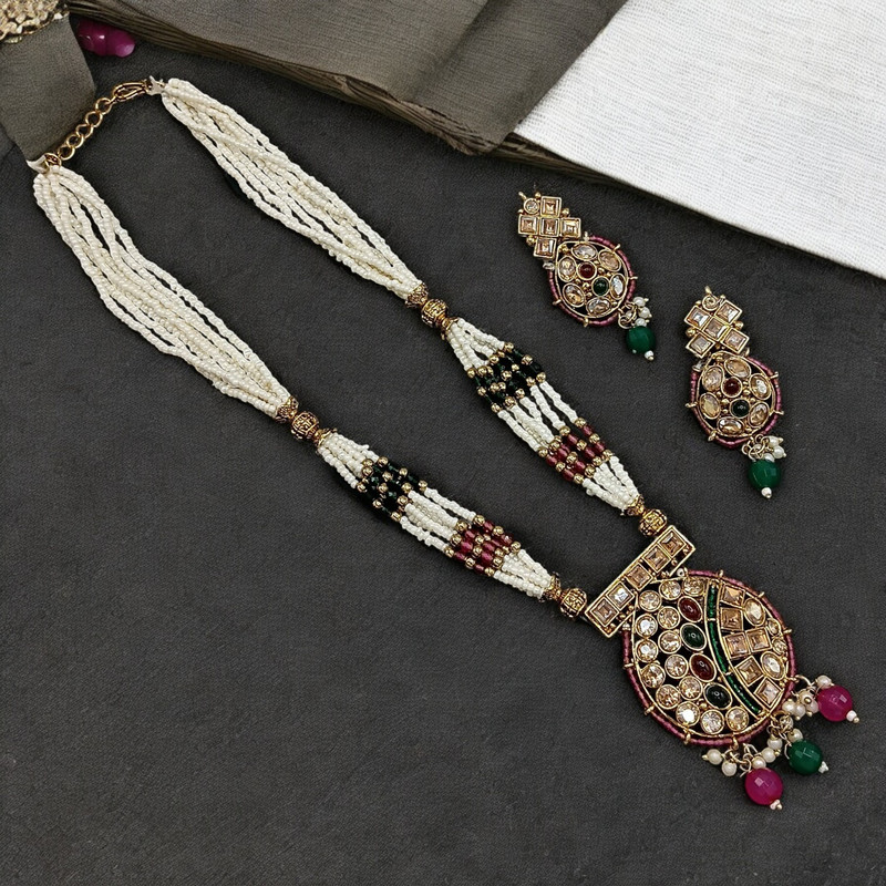 [SUNS0021 MULTI] Splendid Luxe Suns0021 Multi Copper Necklace & Earrings Jewellery Set For Women