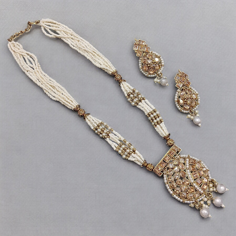 [SUNS0021 WHITE] Breathtaking Luxe Suns0021 White Copper Necklace & Earrings Jewellery Set For Women
