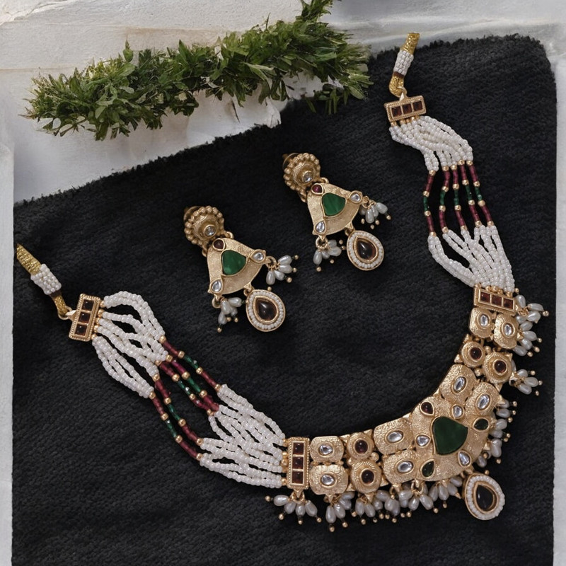 SUNS0029 MULTI Copper Necklace & Earrings Jewellery set for Women