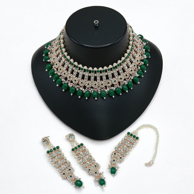 Regal Luxe Suns002 Green Kundan Choker Necklace Earring Jewellery Set For Marriage