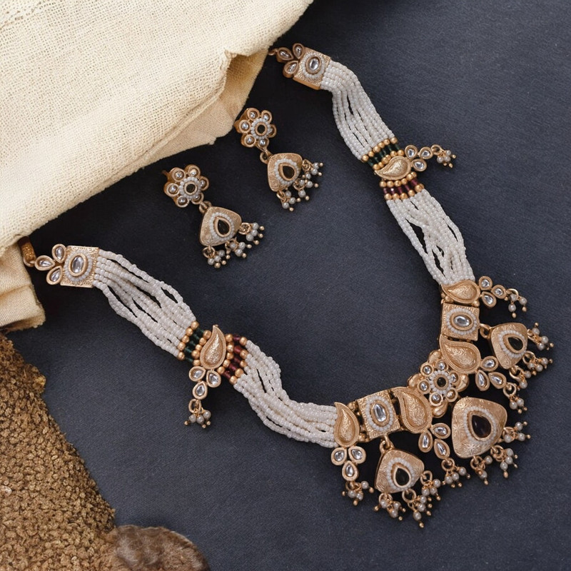 SUNS0031 MAROON Copper Necklace & Earrings Jewellery set for Women