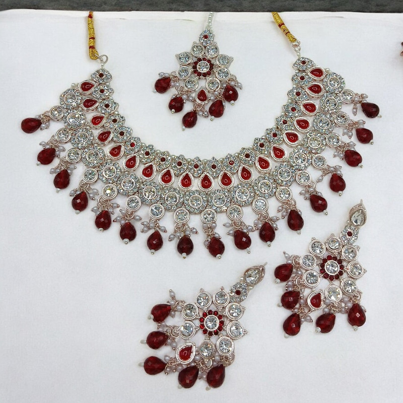 SUNS0032 MAROON Kundan Choker Necklace Earring Jewellery set for Marriage