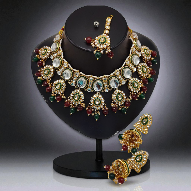 Exclusive Elite Suns0033 Maroon Kundan Choker Necklace Earring Jewellery Set For Marriage