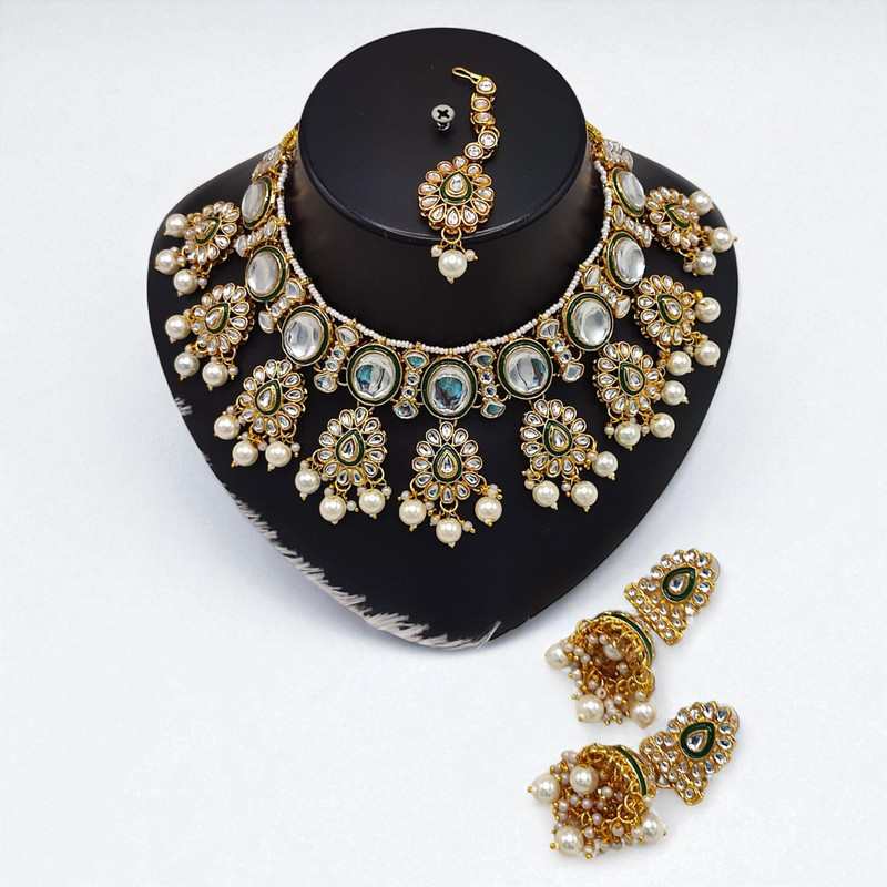 [SUNS0033 WHITE] Authentic Elite Suns0033 White Kundan Choker Necklace Earring Jewellery Set For Marriage