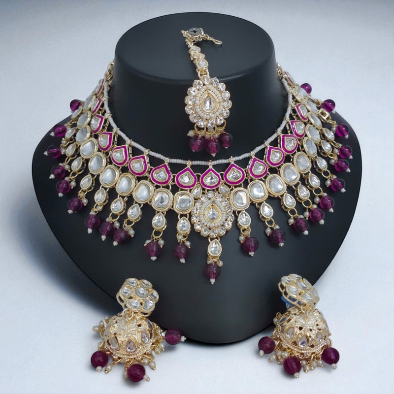 Regal Elite Suns0034 Purple Kundan Choker Necklace Earring Jewellery Set For Marriage