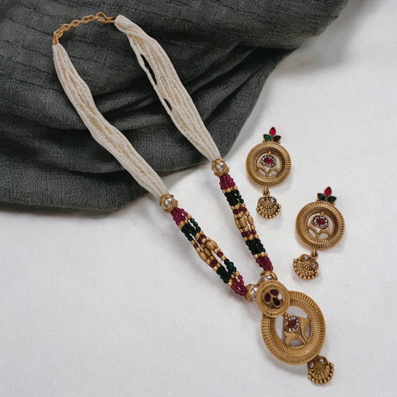 Magnifique Supreme Suns0040 Maroon Copper Necklace & Earrings Jewellery Set For Women