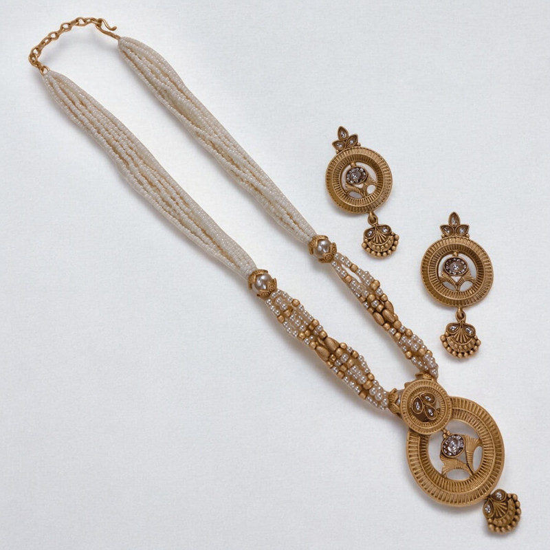 Royal Supreme Suns0040 White Copper Necklace & Earrings Jewellery Set For Women