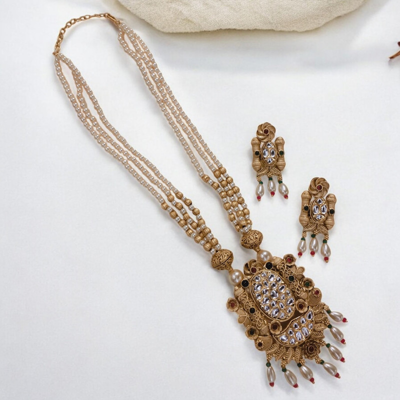 SUNS0041 GREEN Copper Necklace & Earrings Jewellery set for Women