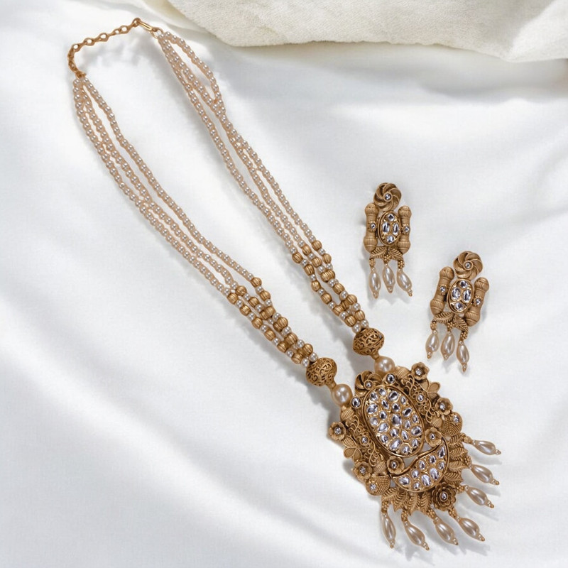 [SUNS0041 WHITE] SUNS0041 WHITE Copper Necklace & Earrings Jewellery set for Women