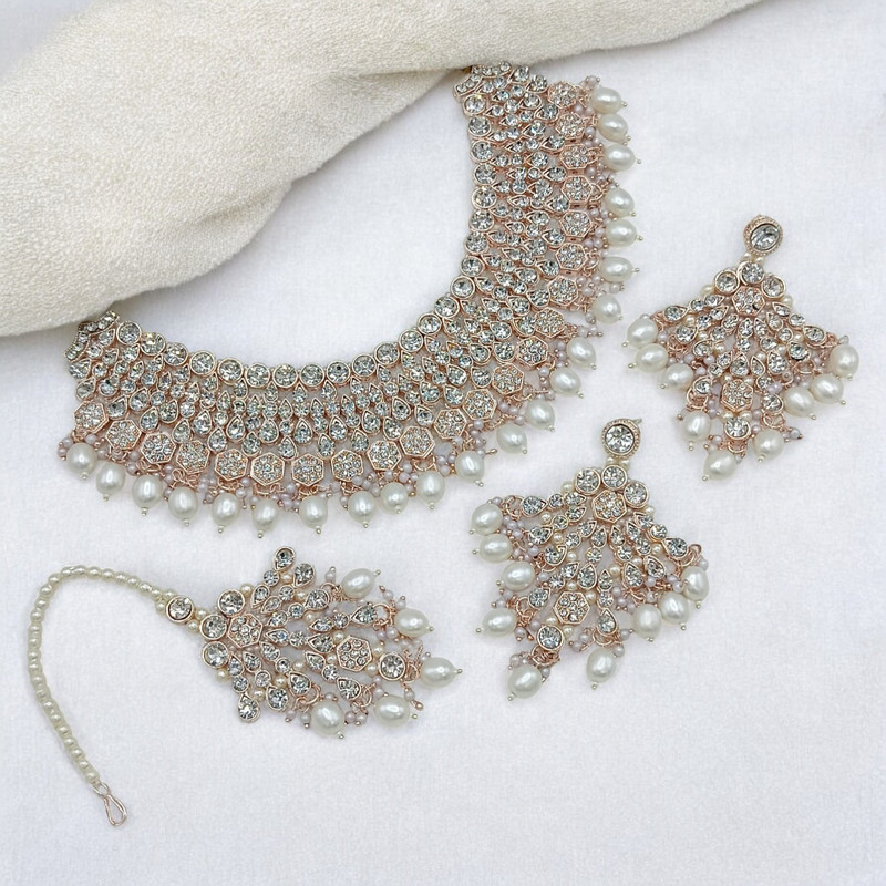 SUNS0042 WHITE Kundan Choker Necklace Earring Jewellery set for Marriage