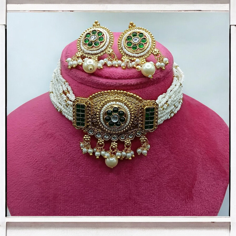 [SUNS0043 GREEN] SUNS0043 GREEN Copper Necklace & Earrings Jewellery set for Women