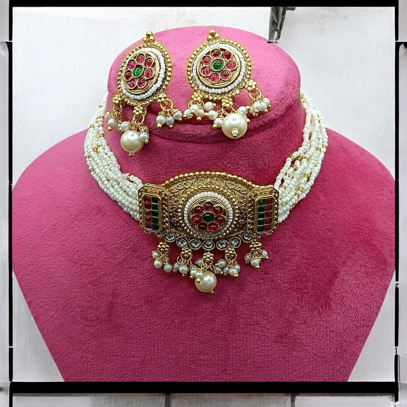 Premium Supreme Suns0043 Maroon Copper Necklace & Earrings Jewellery Set For Women
