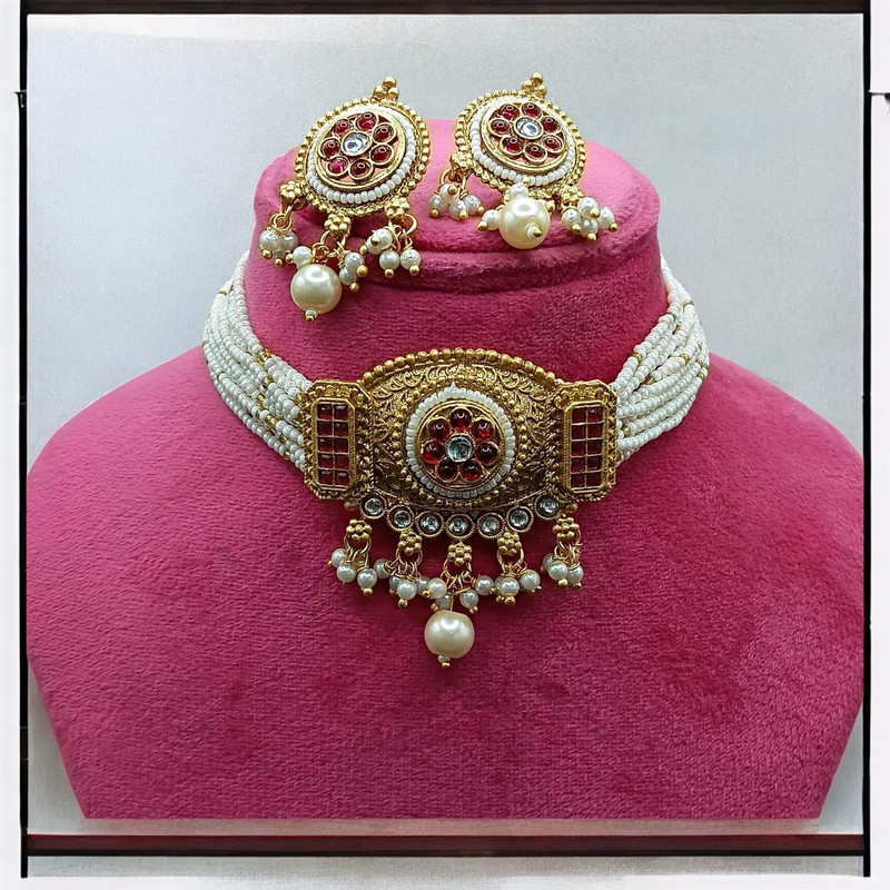 Exclusive Supreme Suns0043 Maroon Green Copper Necklace & Earrings Jewellery Set For Women