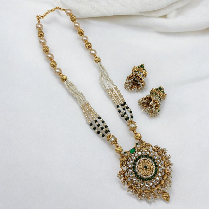 [SUNS0044 GREEN] Authentic Supreme Suns0044 Green Copper Necklace & Earrings Jewellery Set For Women