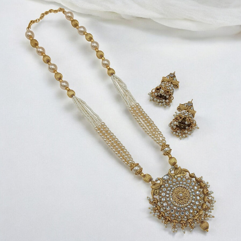 Regal Supreme Suns0044 White Copper Necklace & Earrings Jewellery Set For Women