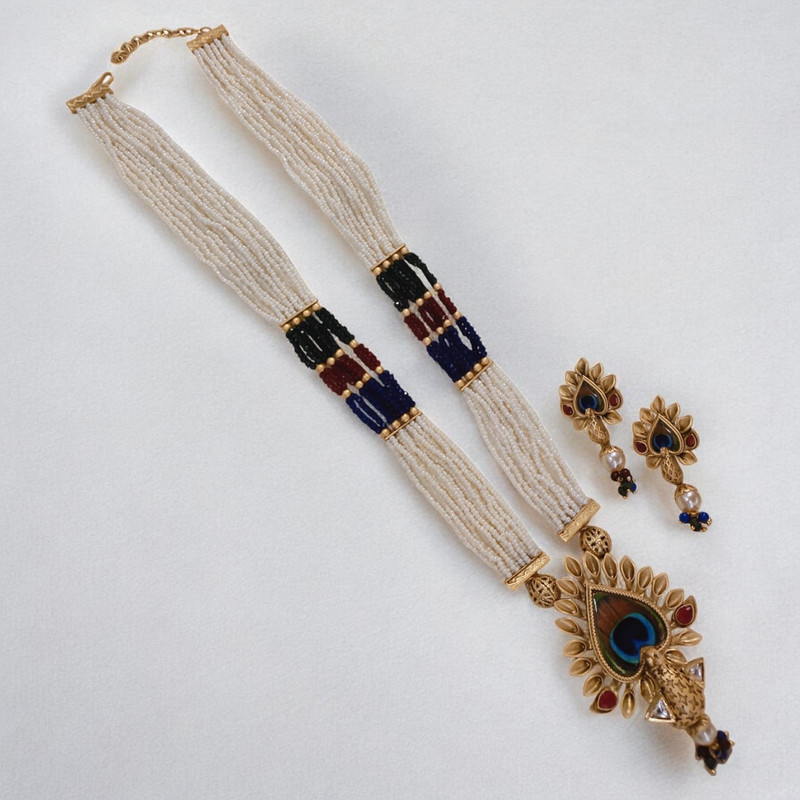Majestic Supreme Suns0045 Peacock Copper Necklace & Earrings Jewellery Set For Women