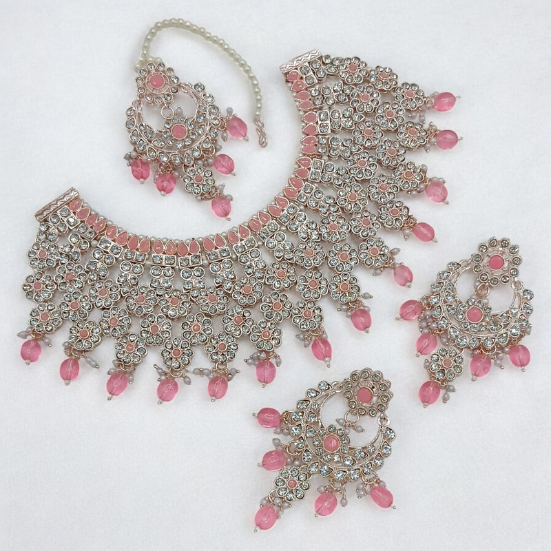 Graceful Supreme Suns0047 Baby Pink Kundan Choker Necklace Earring Jewellery Set For Marriage