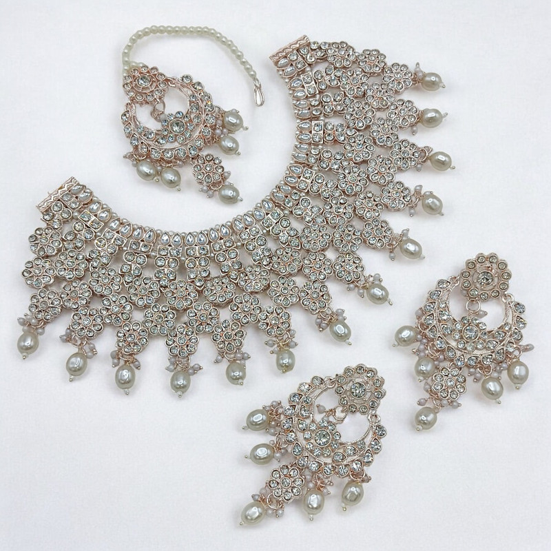 Splendid Supreme Suns0047 White Kundan Choker Necklace Earring Jewellery Set For Marriage