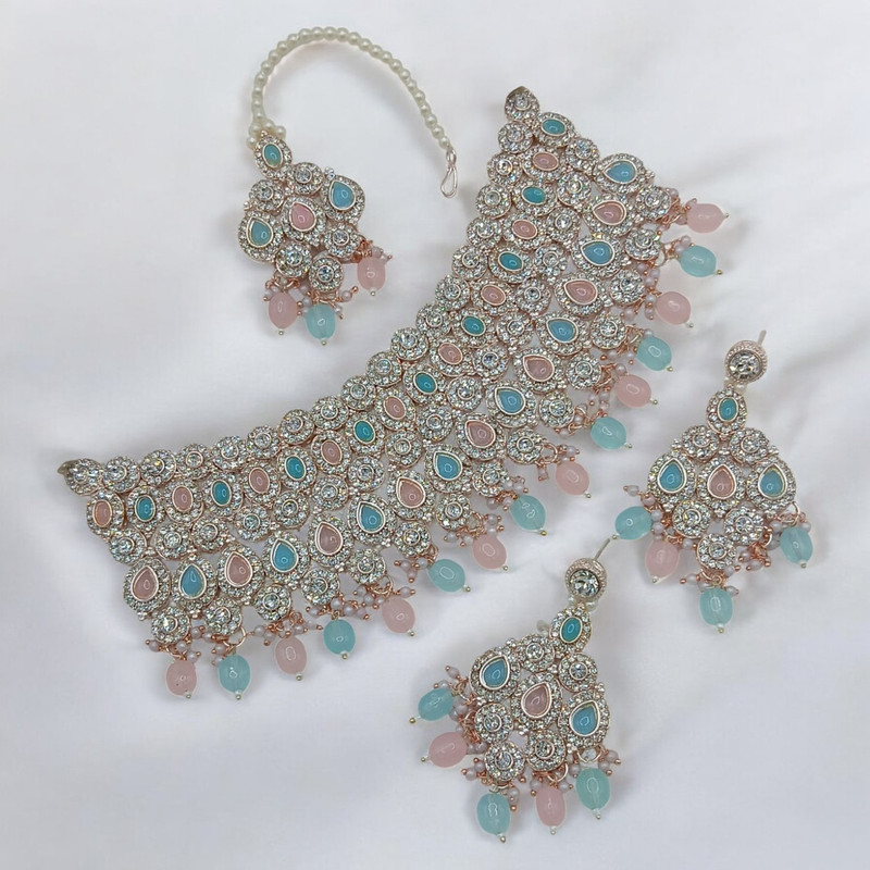 Elegant Prime Suns0050 Pink Kundan Choker Necklace Earring Jewellery Set For Marriage