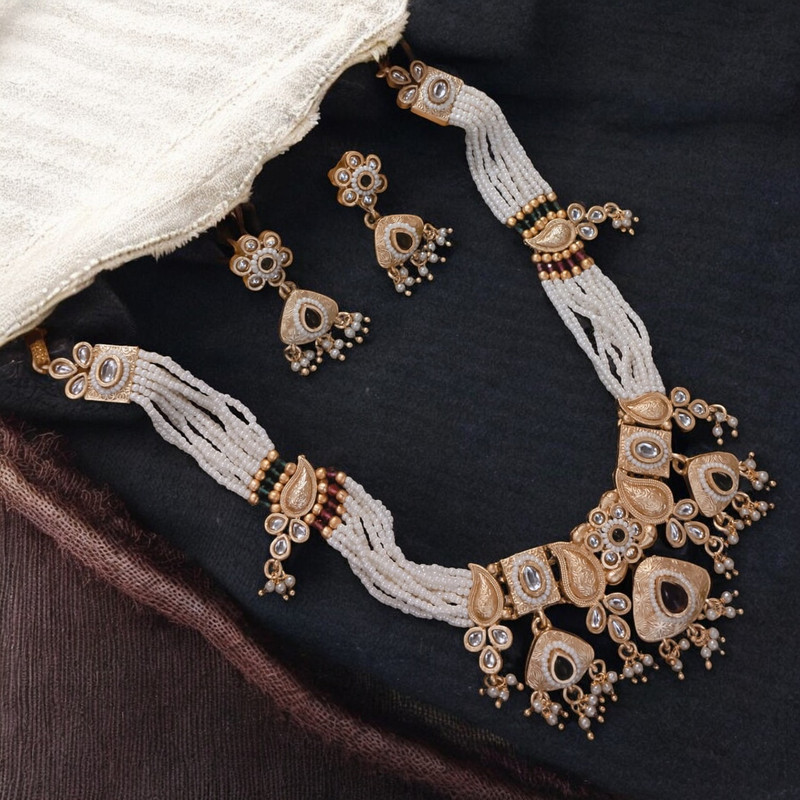 Royal Prime Suns0051 Maroon Copper Necklace & Earrings Jewellery Set For Women