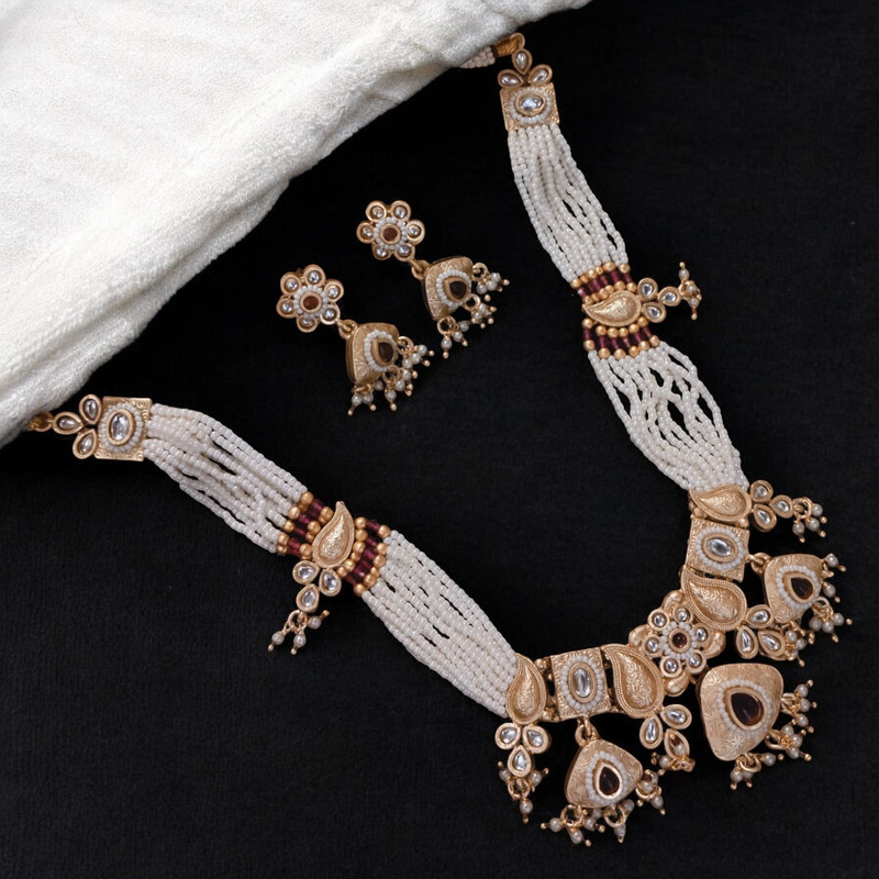 [SUNS0051 MAROON GREEN] SUNS0051 MAROON GREEN Copper Necklace & Earrings Jewellery set for Women